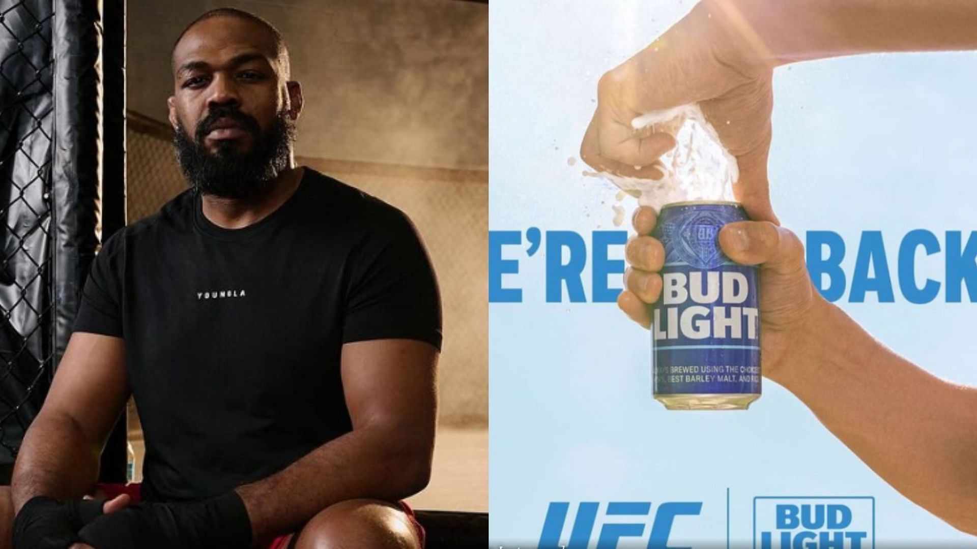 Jon Jones (Ieft), Bud Light campaign (right) [Images courtesy of @jonnybones &amp; @budlight on Instagram]