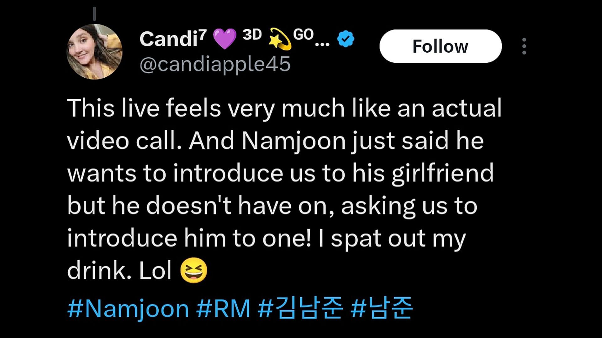 ARMYs reaction to the idol asking fans to introduce him to the potential partner(Image via X/@candiapple45)