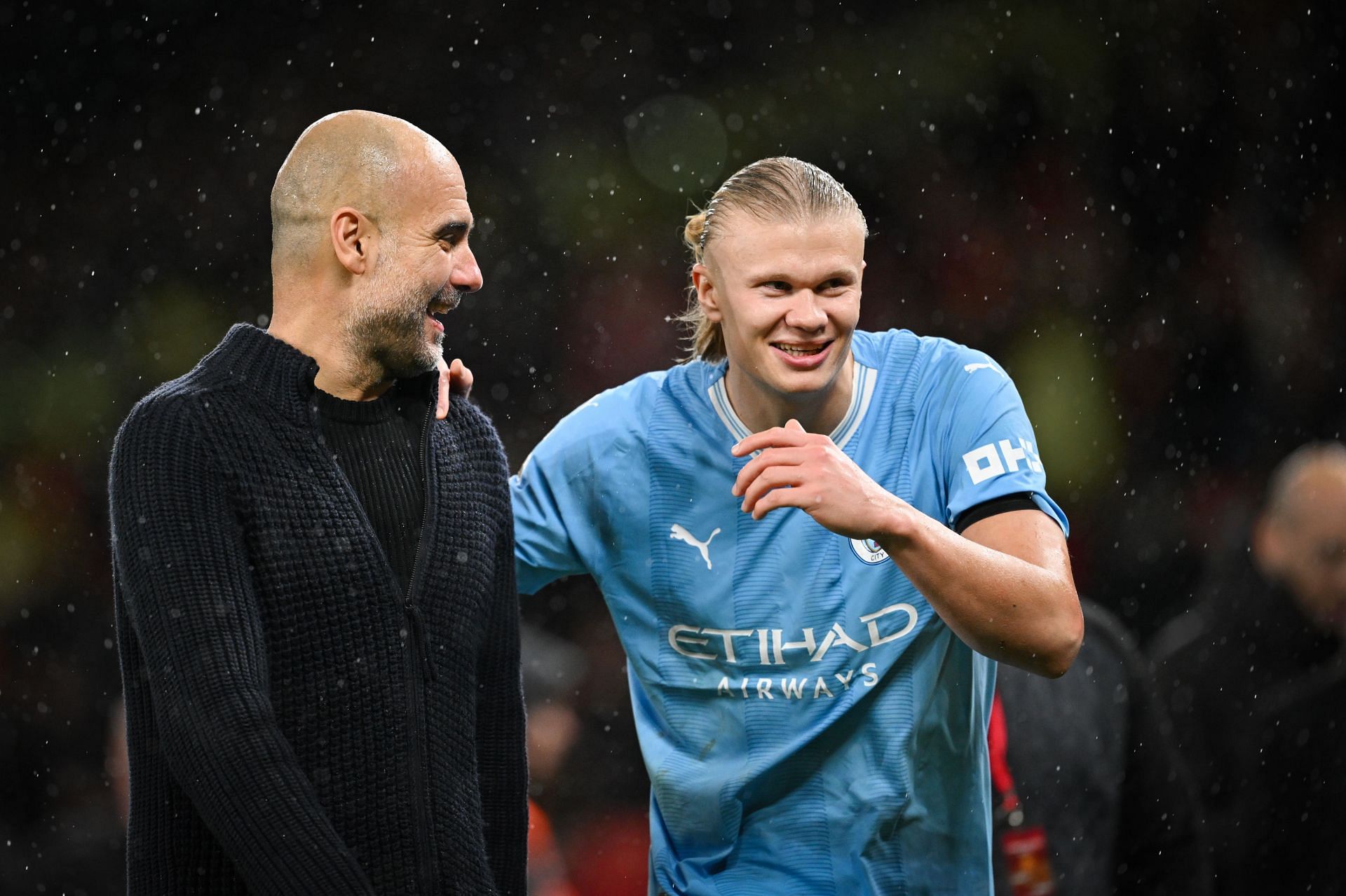 Pep Guardiola (L) and Erling Haaland (R) (via Getty Images).