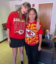 Mahomes' other half-sister Mia Randall posing with Taylor Swift