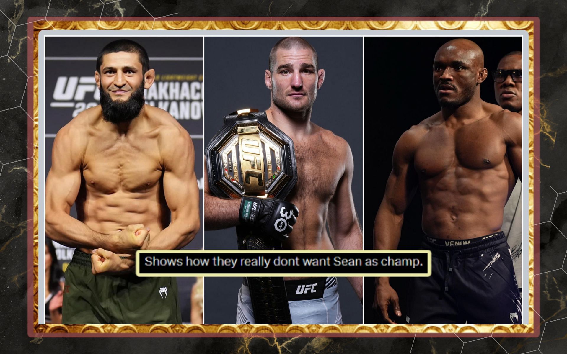 Khamzat Chimaev, UFC middleweight champion Sean Strickland and Kamaru Usman