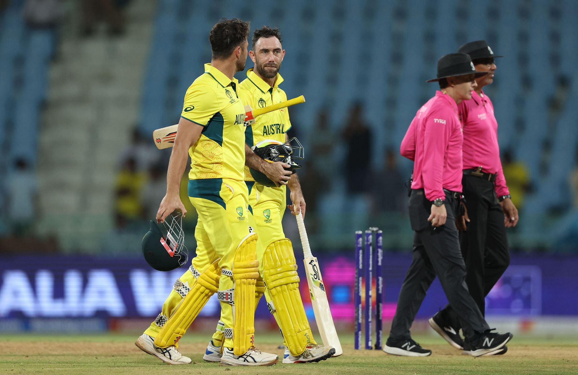 Glenn Maxwell and Marcus Stoinis after beating Sri Lanka in Lucknow [Getty Images]
