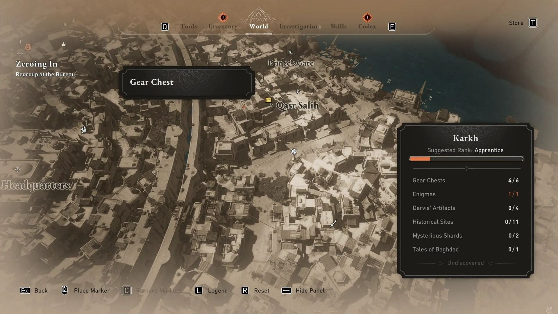 Qasr Salih Gear Chest location in Assassin&#039;s Creed Mirage (Image via Ubisoft)