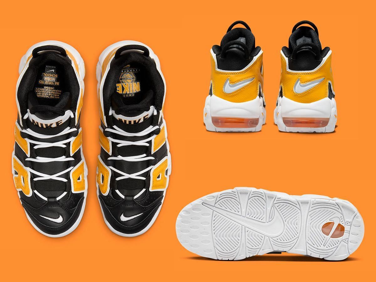 Nike Air More Uptempo &ldquo;Be True To Her School&rdquo; sneakers overview (Image via Sneaker News)