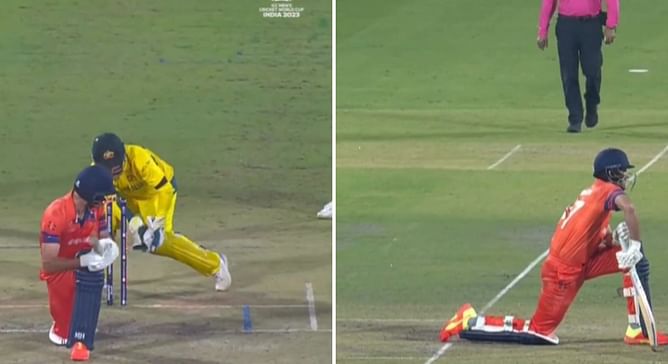 [Watch] Josh Inglis fumbles but miraculously executes stumping to dismiss Paul van Meekeren in 2023 World Cup clash