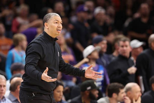 Head coach Tyronn Lue of the Cleveland Cavaliers speaks with Kobe News  Photo - Getty Images