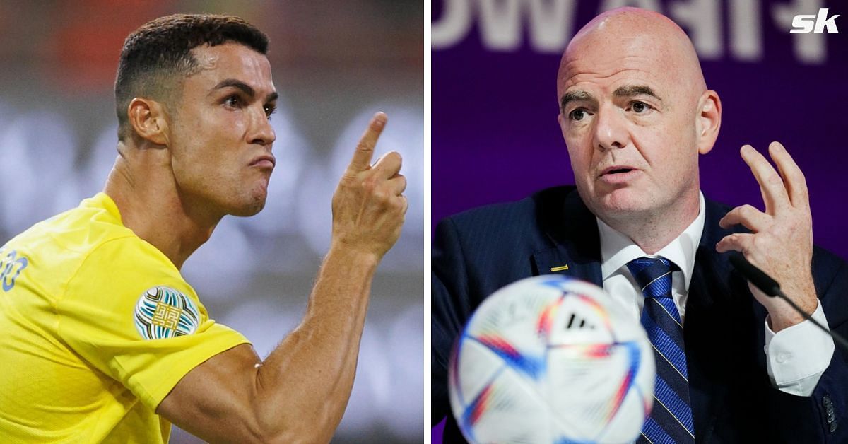 What a game!" - Gianni Infantino reacts as he watches Cristiano Ronaldo score twice to guide Al-Nassr to 4-3 win over Al-Duhail