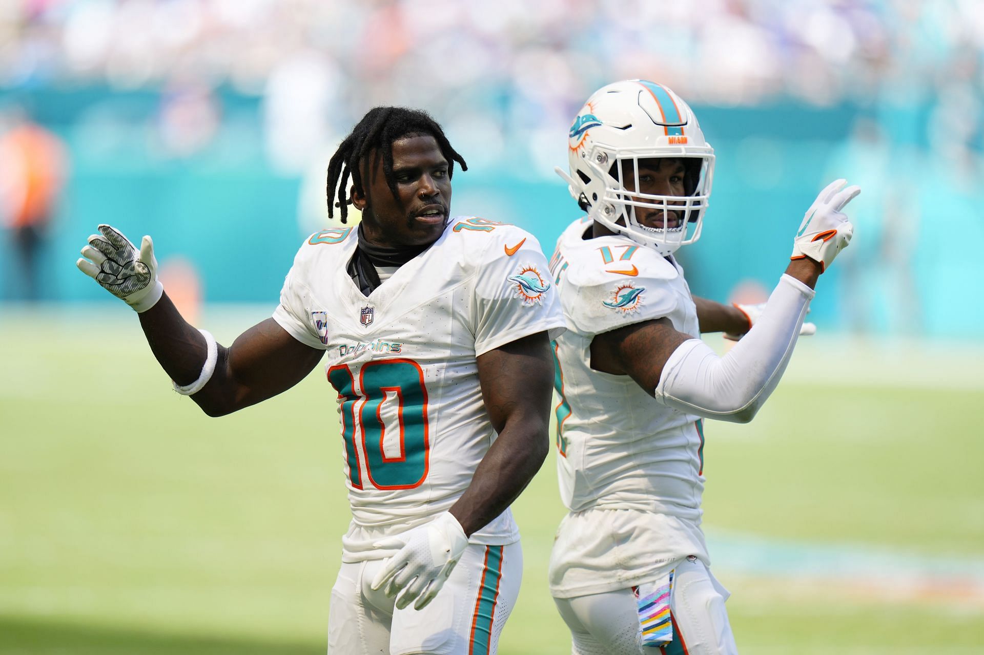 Tyreek Hill (Left) at New York Giants v Miami Dolphins