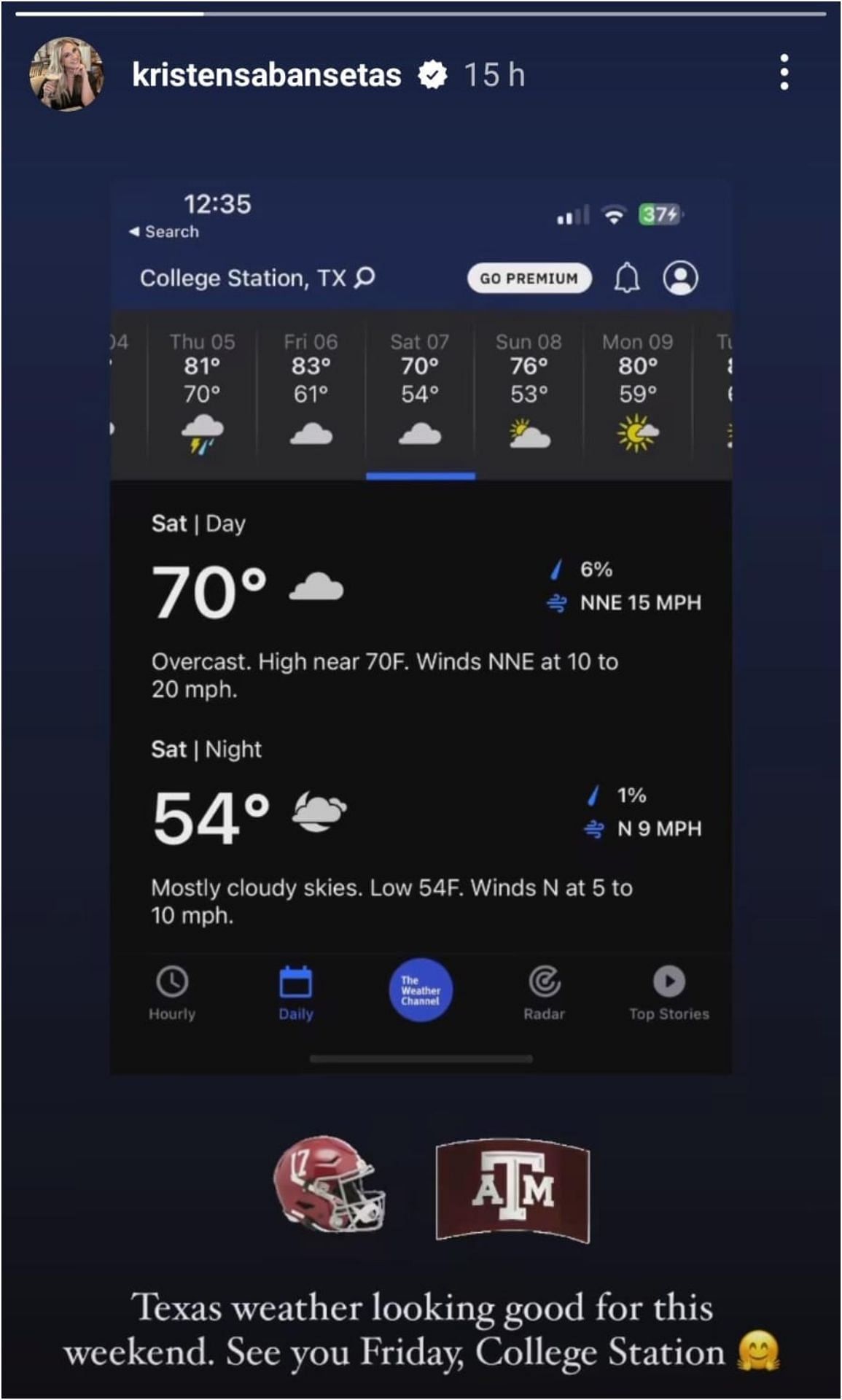 Kristen Saban shares weather forecast in Texas ahead of their game against Alabama