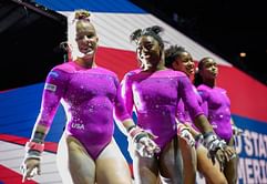 WATCH: Silone Biles-led Team USA women get emotional during national anthem after breaking Gymnastics World Championships record