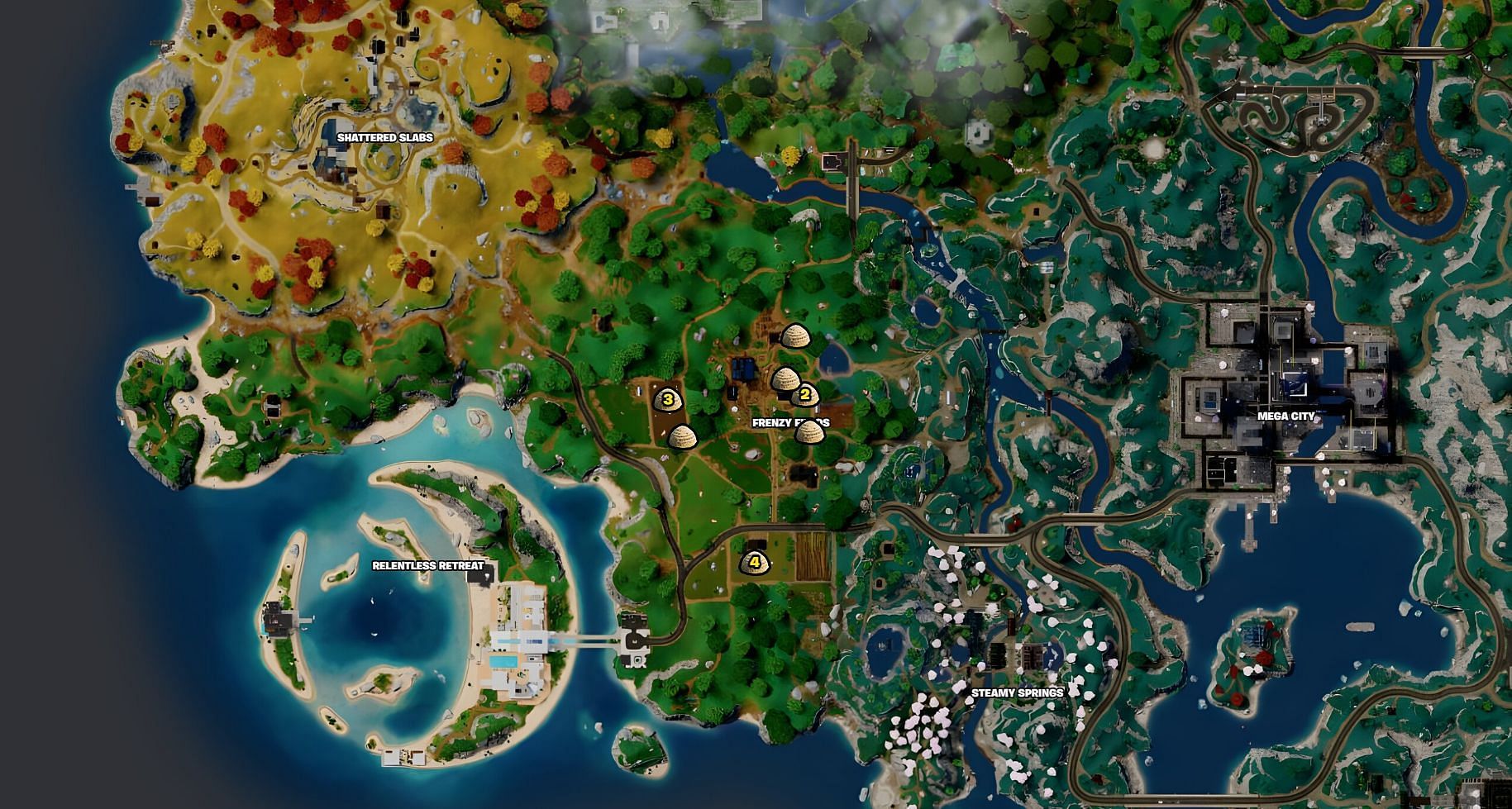All Haystack locations in Chapter 4 Season 4 (Image via Fortnite.GG)