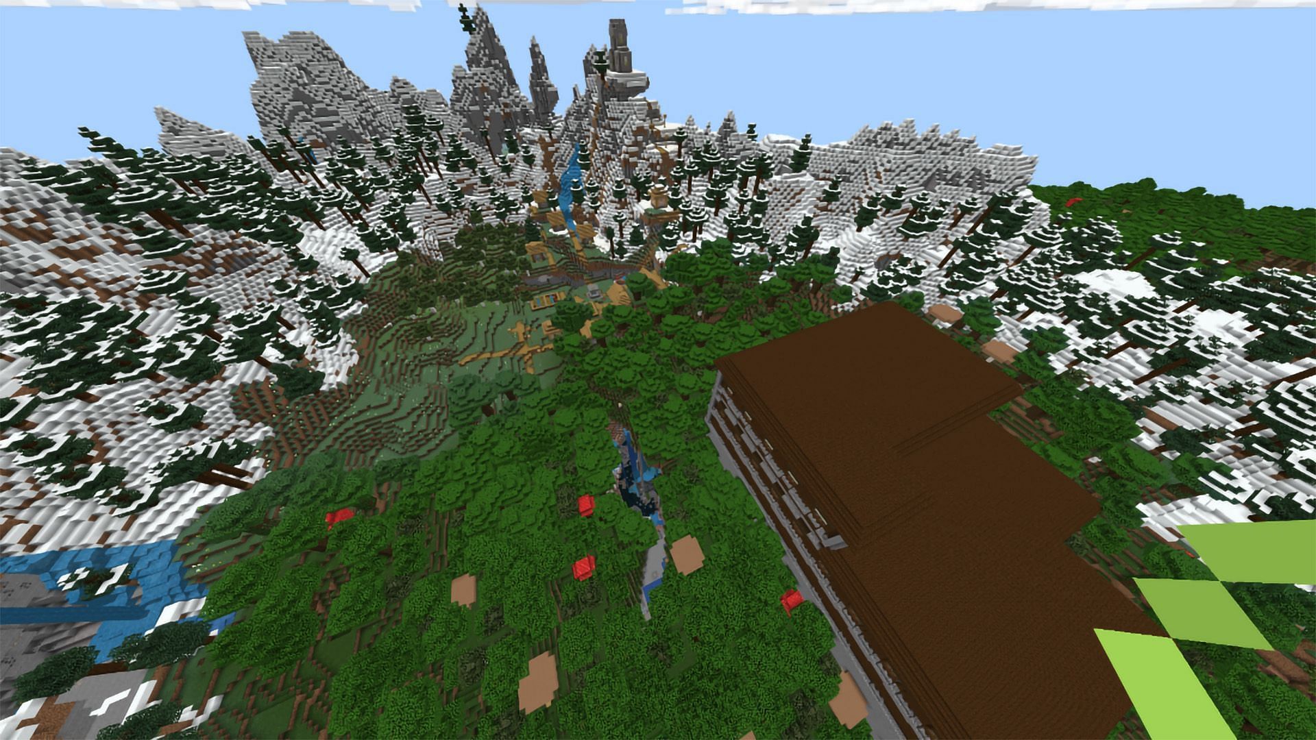 The Mansion and the Village are dangerously close (Image via Mojang)