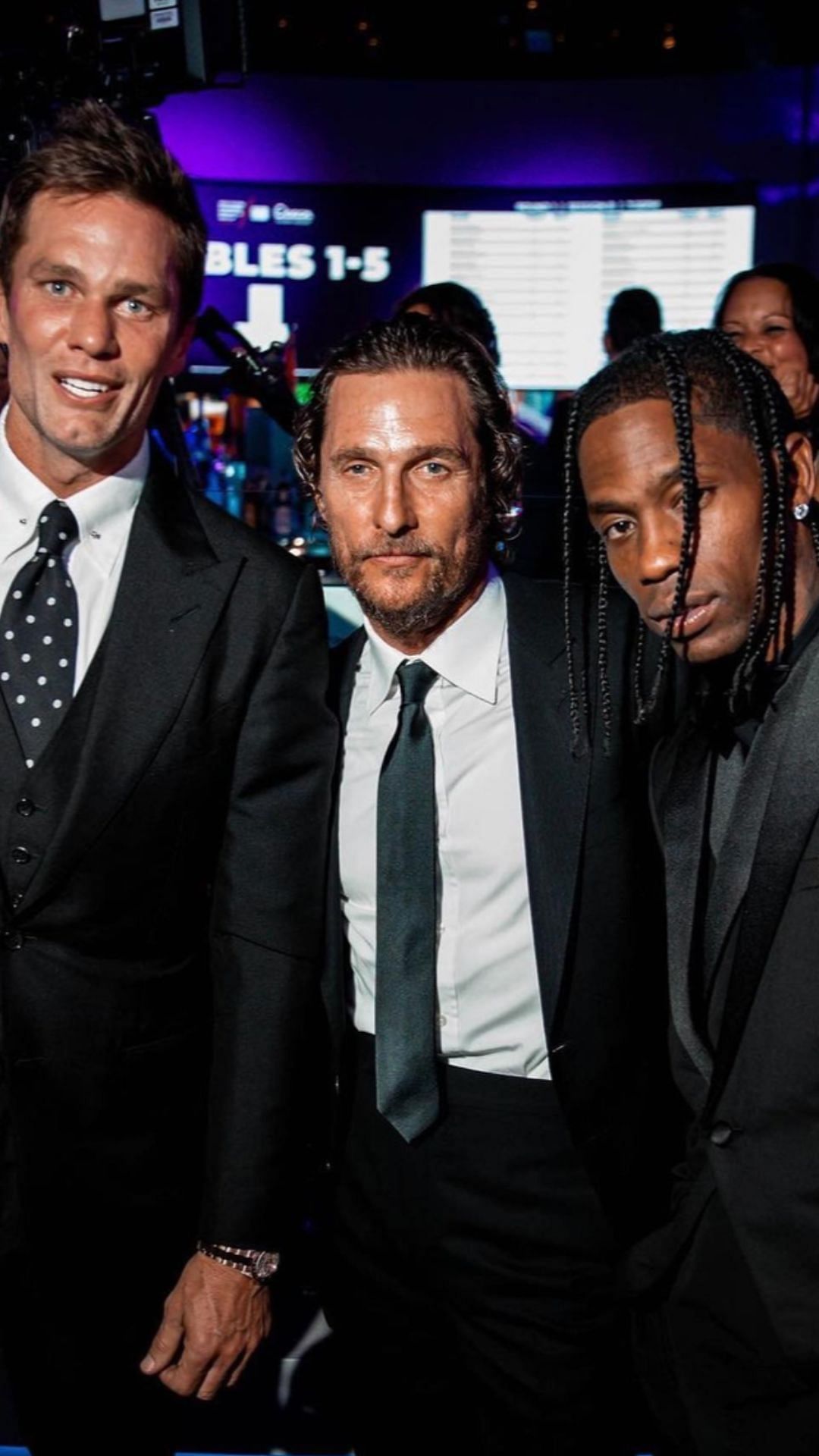 Tom Brady (l), Matthew McConaughey (c), and rapper Travis Scott (r) at the charity gala