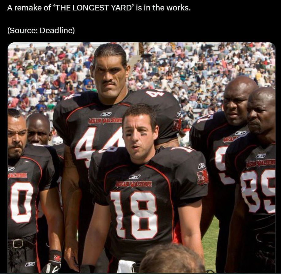 DF&#039;s post about the 3rd remake of Longest Yard (Image via X)