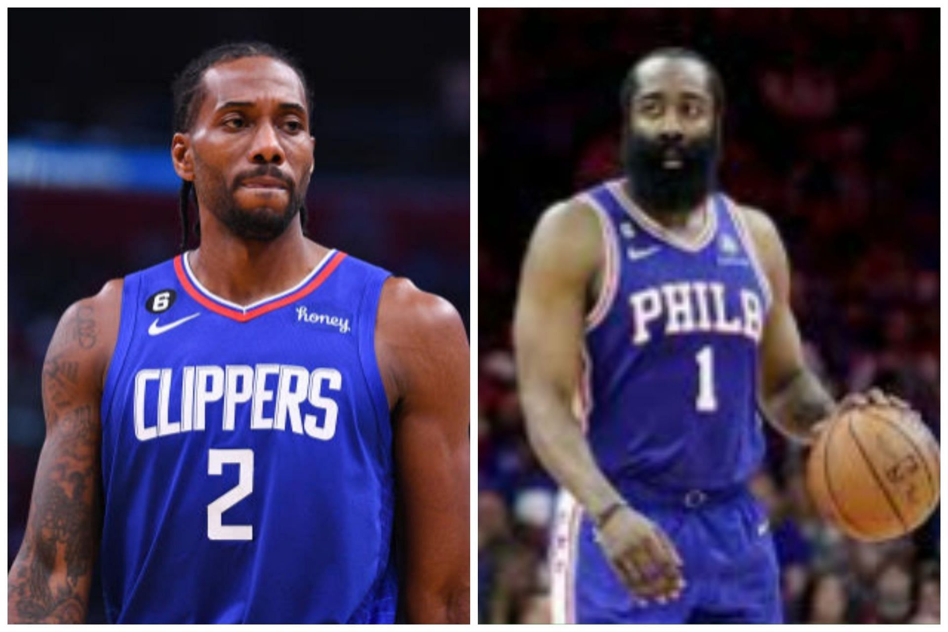 Kawhi Leonard (left) could sit out the game vs the Lakers on Wednesday, while James Harden (right) will make his LA Clippers debut early next week