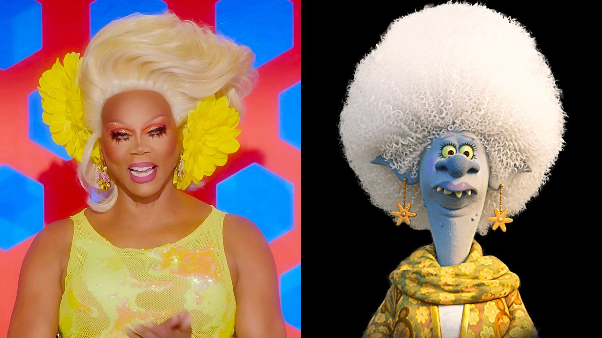 RuPaul (L) voices Miss Maxine (R) in this animated film (Image via IMDb and DreamWorks)