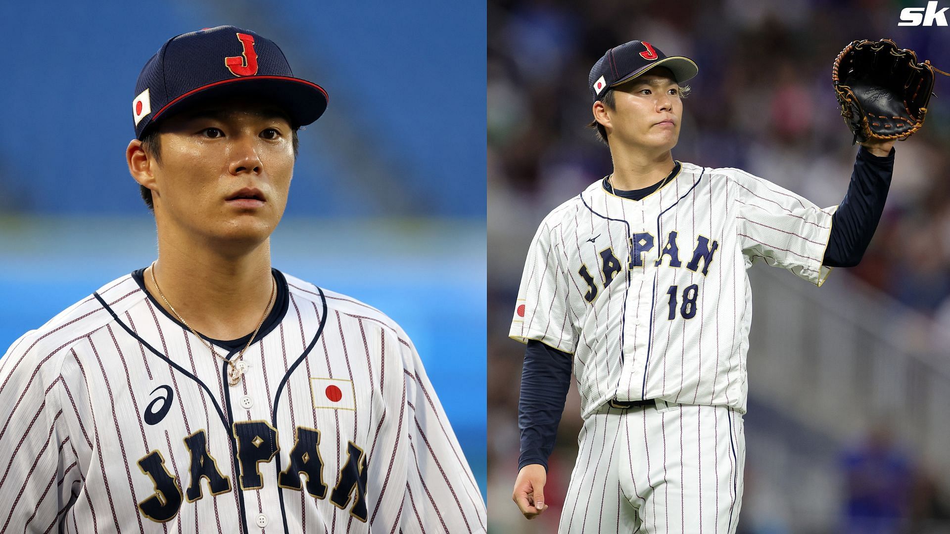 Yoshinobu Yamamoto of Team Japan looks on before the game against Team Republic of Korea during the semifinals of the Tokyo 2020 Olympic Games