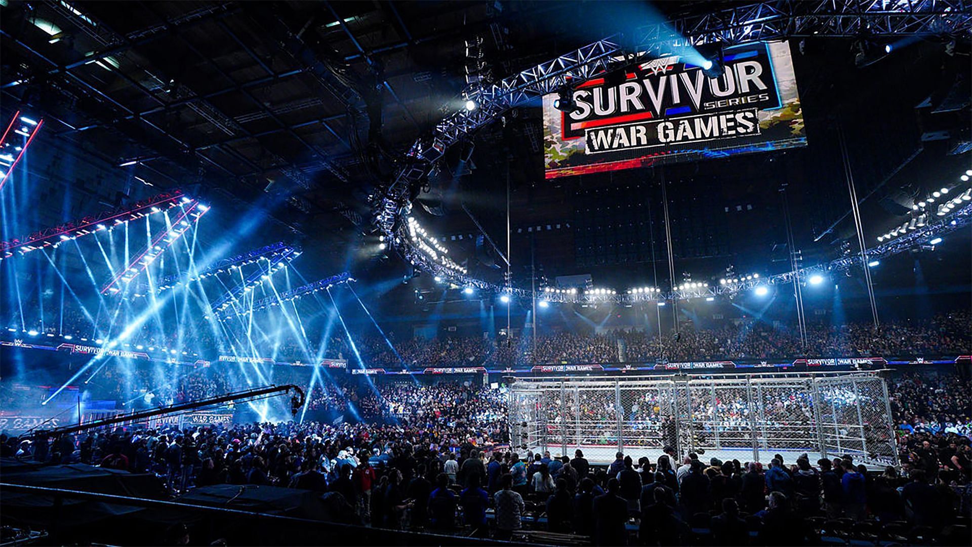 The WWE Survivor Series WarGames ring and set at the Allstate Arena