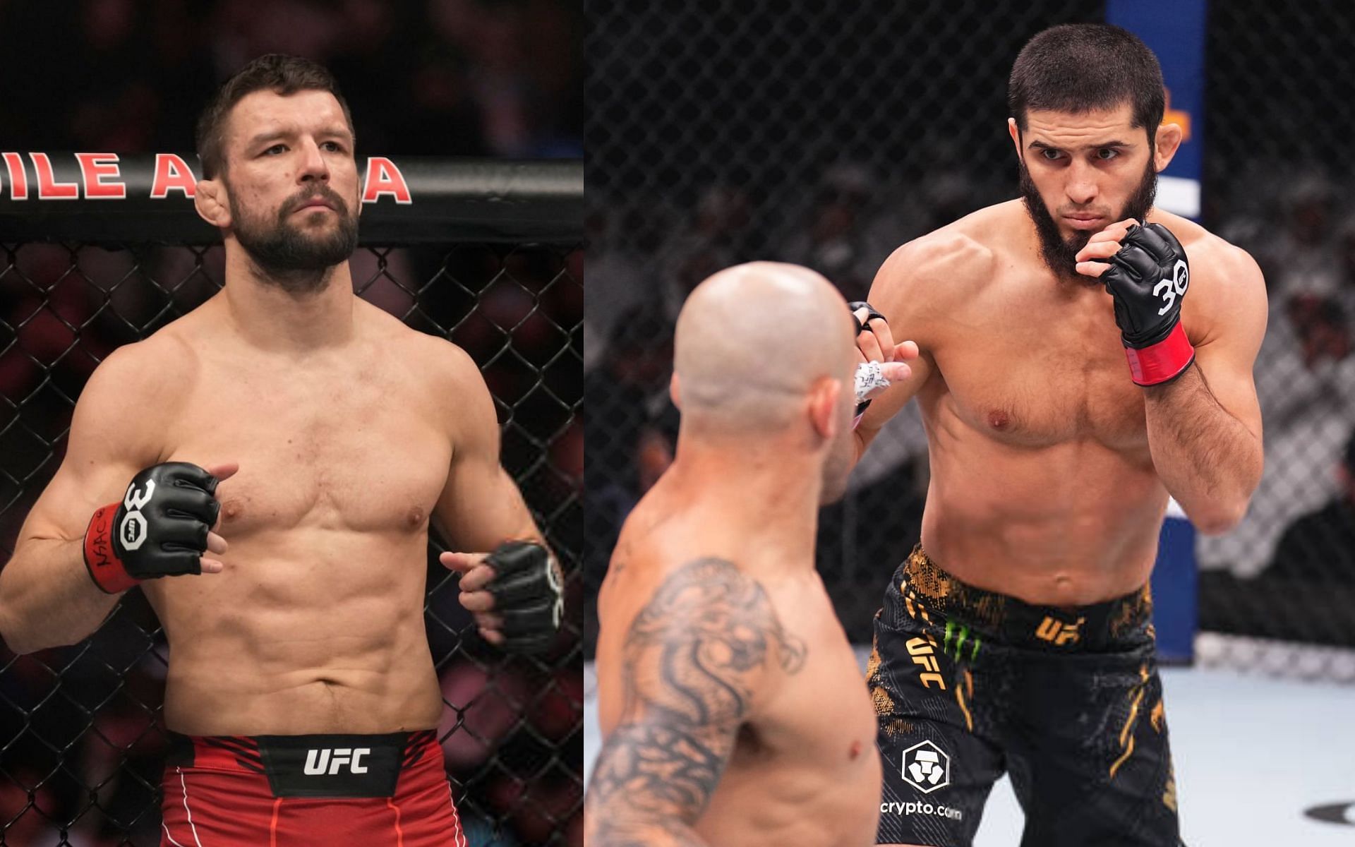 Mateusz Gamrot (left) and Islam Makhachev vs. Alexander Volkanovski at UFC 294 (right) [Images Courtesy: @GettyImages]