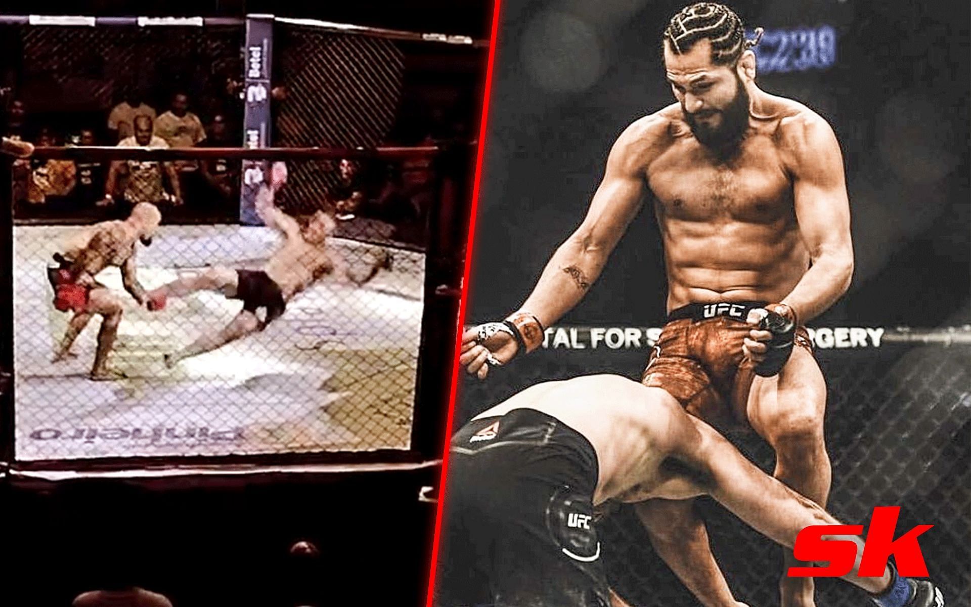 Jorge Masvidal flying knee [Image via: @BrawlintheCage on X and @xikolok0 on Instagram]