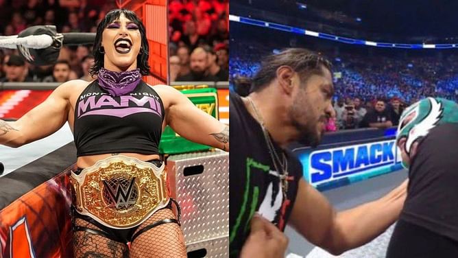 Rhea Ripley reacts with a one-word message after Santos Escobar turns heel on Rey Mysterio on WWE SmackDown