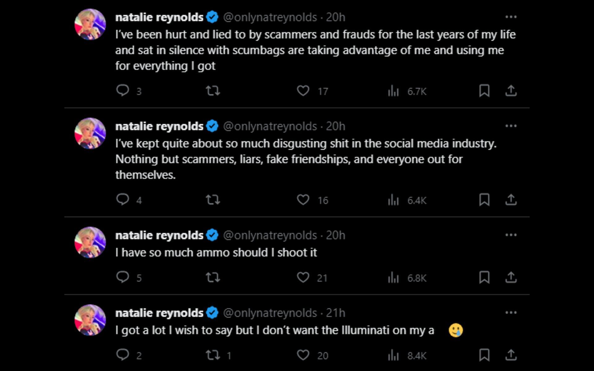 Natalie Reynolds speaks about the controversy (Image via Twitter @onlynatreynolds)