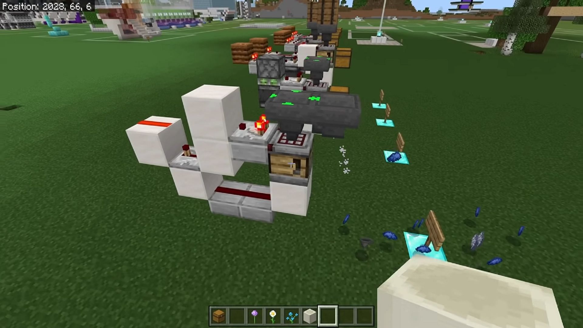 Combining flowers and blocks in a crafter can result in various dye colors being dispensed (Image via Silentwisperer/YouTube)
