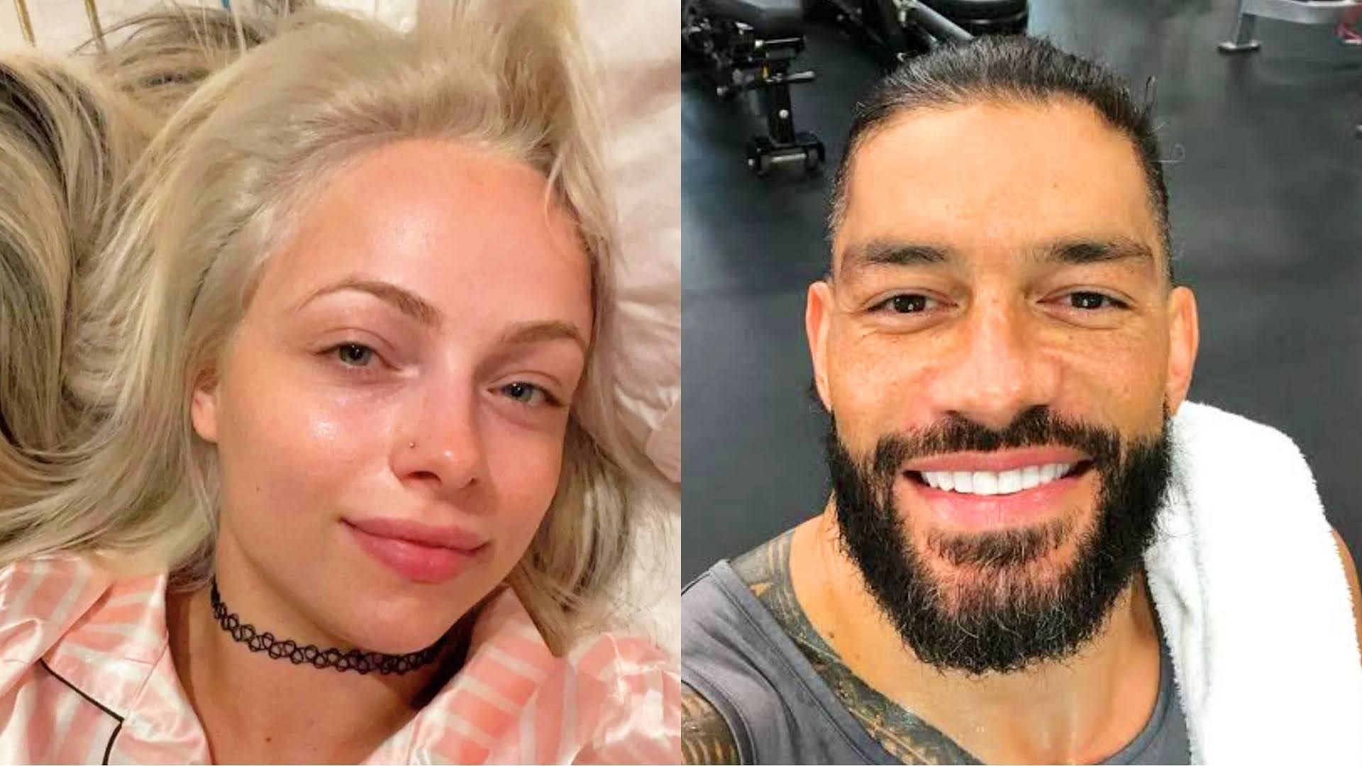 Popular WWE stars Liv Morgan (left) and Roman Reigns (right)