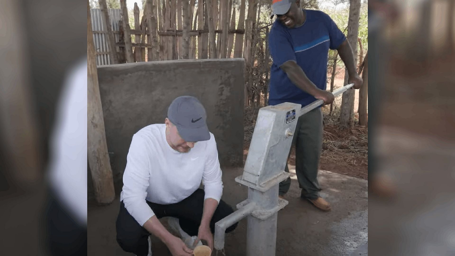 James drank water drawn from the well using a spigot. (Image via MrBeast/YouTube)