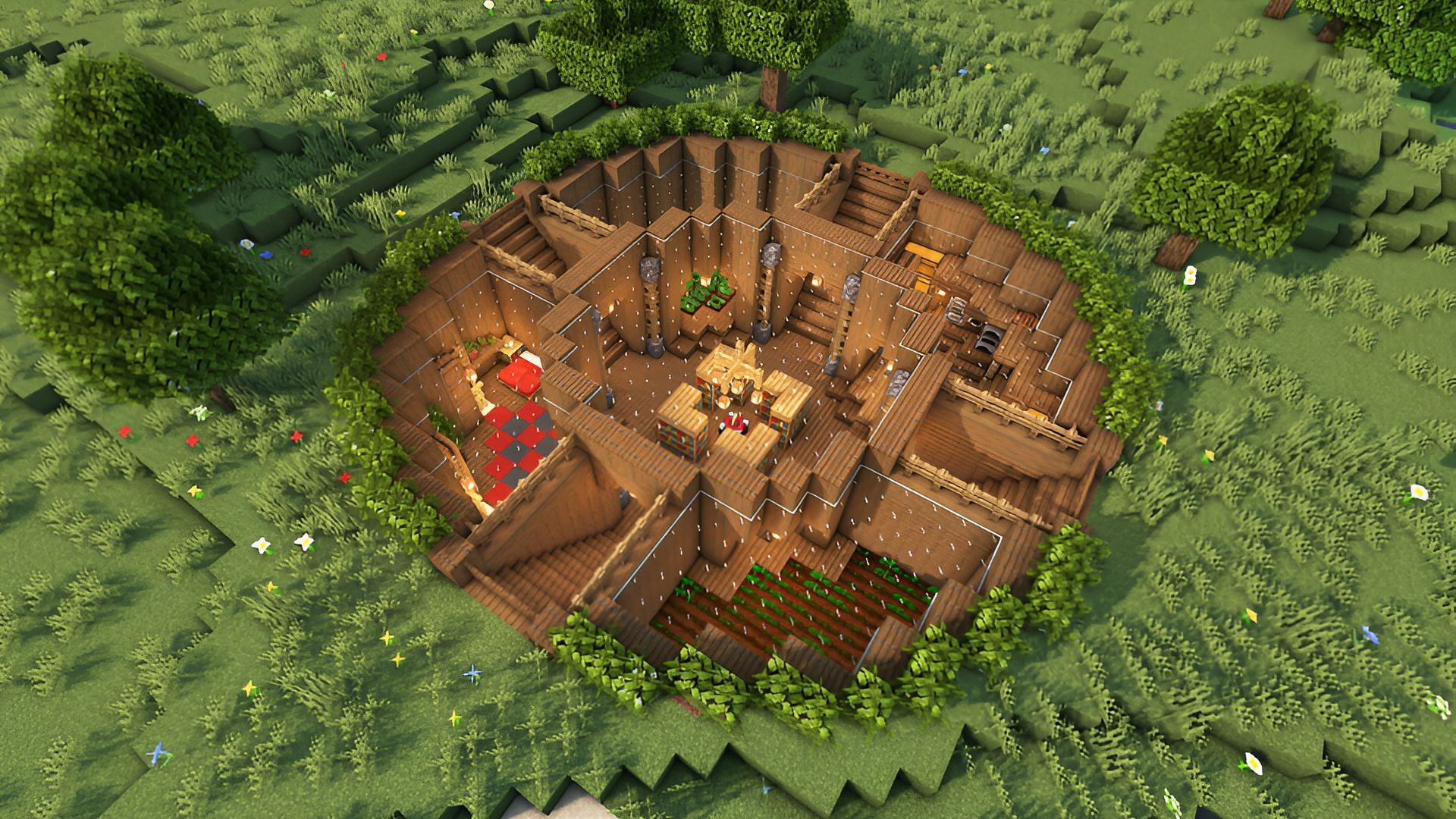 Players who are building a base will want to cover their survival essentials (Image via Bluenerd Minecraft)