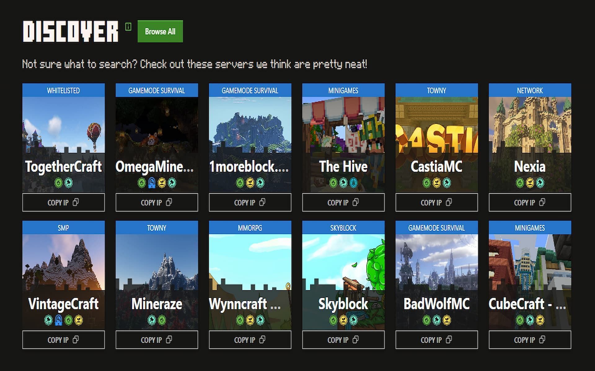 Players can pick and choose from many different servers (Image via Mojang)