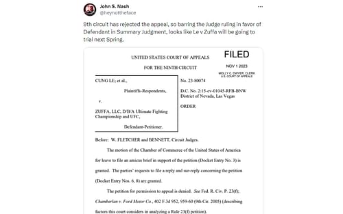 Tweet regarding court filing