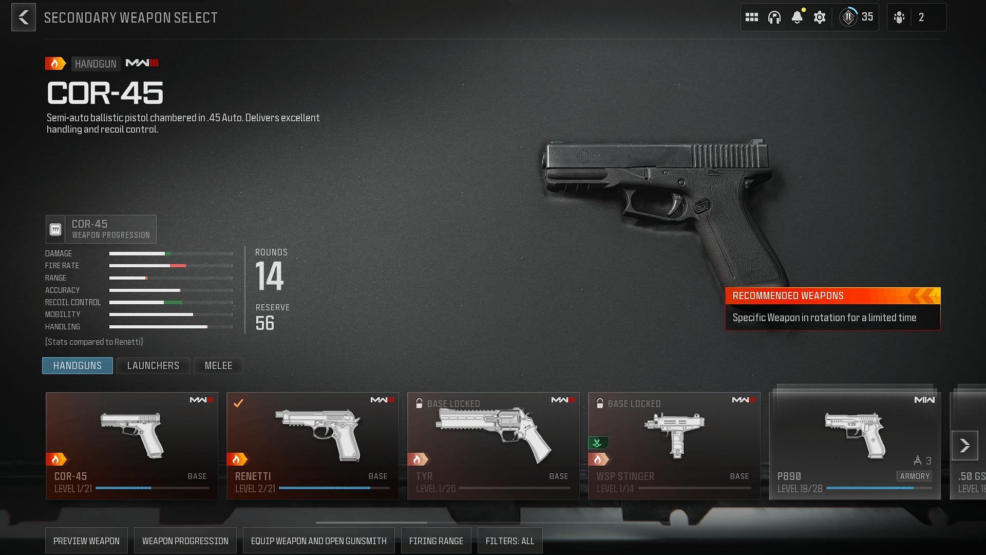 MW3 COR-45 unlock criteria (Image via Activision)