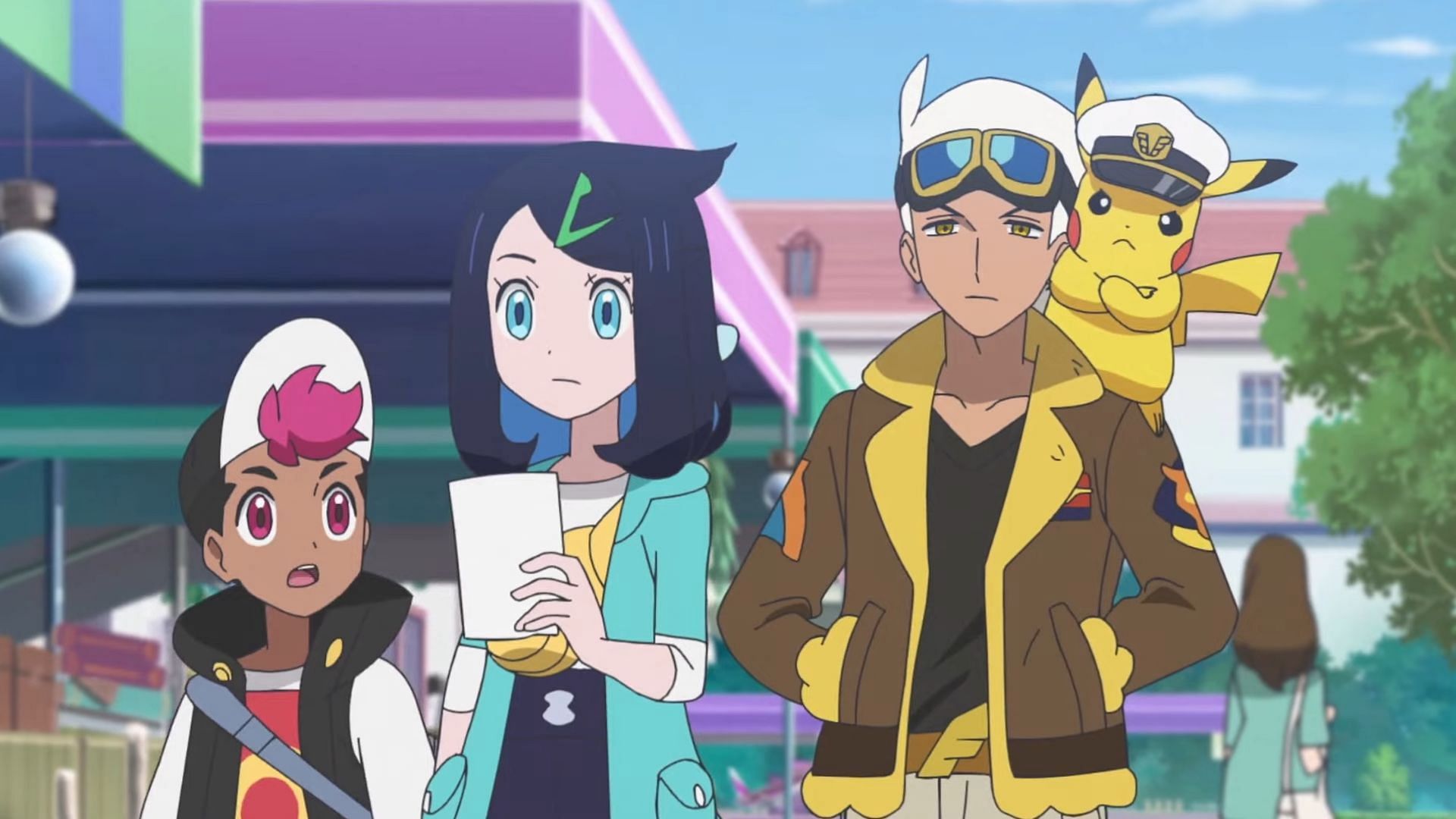 Liko, Roy, and Friede seek out Tepen&#039;s shop in Pokemon Horizons Episode 28 (Image via The Pokemon Company)