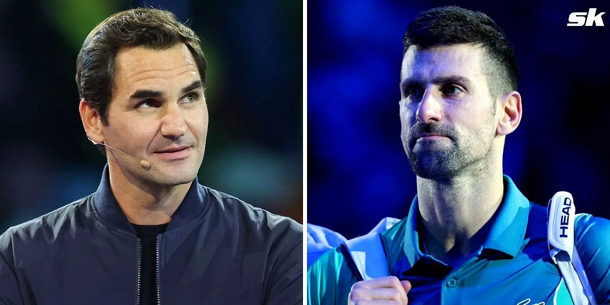 Roger Federer (L) and Novak Djokovic