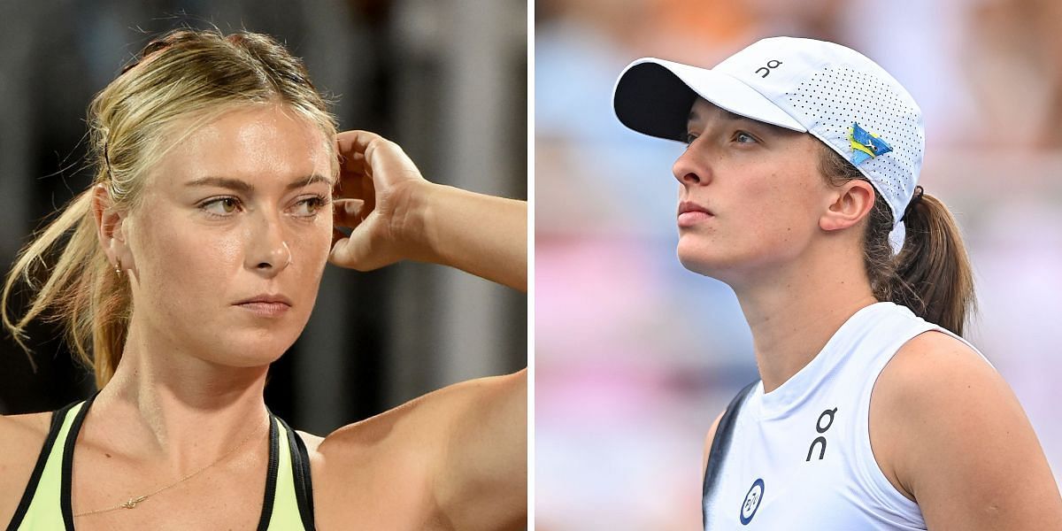 Maria Sharapova (L) and Iga Swiatek (R)