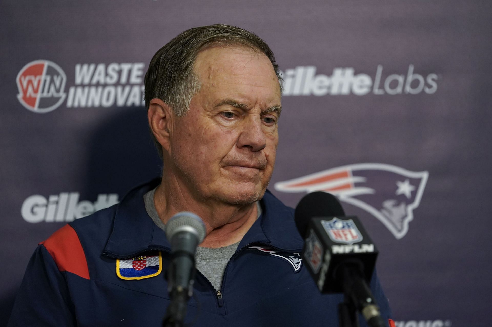 Patriots Dolphins Football: New England Patriots head coach Bill Belichick speaks during a news conference following an NFL football game against the Miami Dolphins on Sunday, Oct. 29, 2023, in Miami Gardens, Fla. (AP Photo/Lynne Sladky)