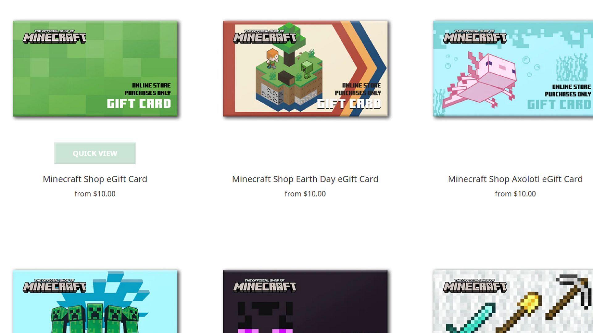 Mojang offers many different gift cards for Minecraft both physically and online (Image via Mojang)