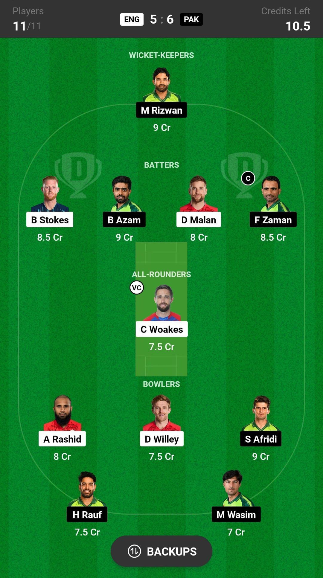 Pakistan vs England Dream11 Fantasy suggestion #1 - Head-to-head League