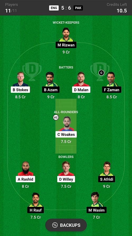 Pakistan vs England Dream11 Fantasy suggestion #1 - Head-to-head League