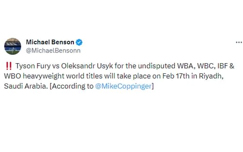 Tweet regarding Fury vs. Usyk