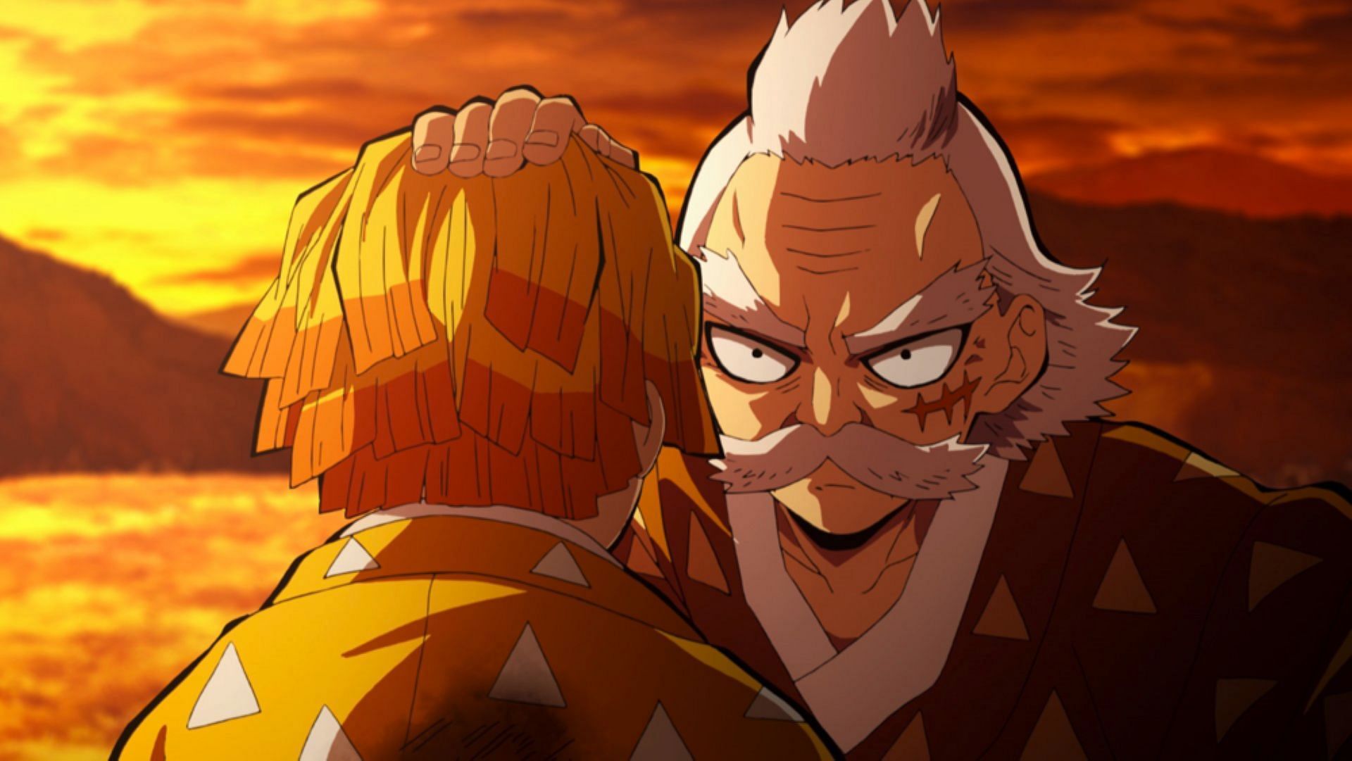 Jigoro comforts his student Zenitsu. (Image via Ufotable)