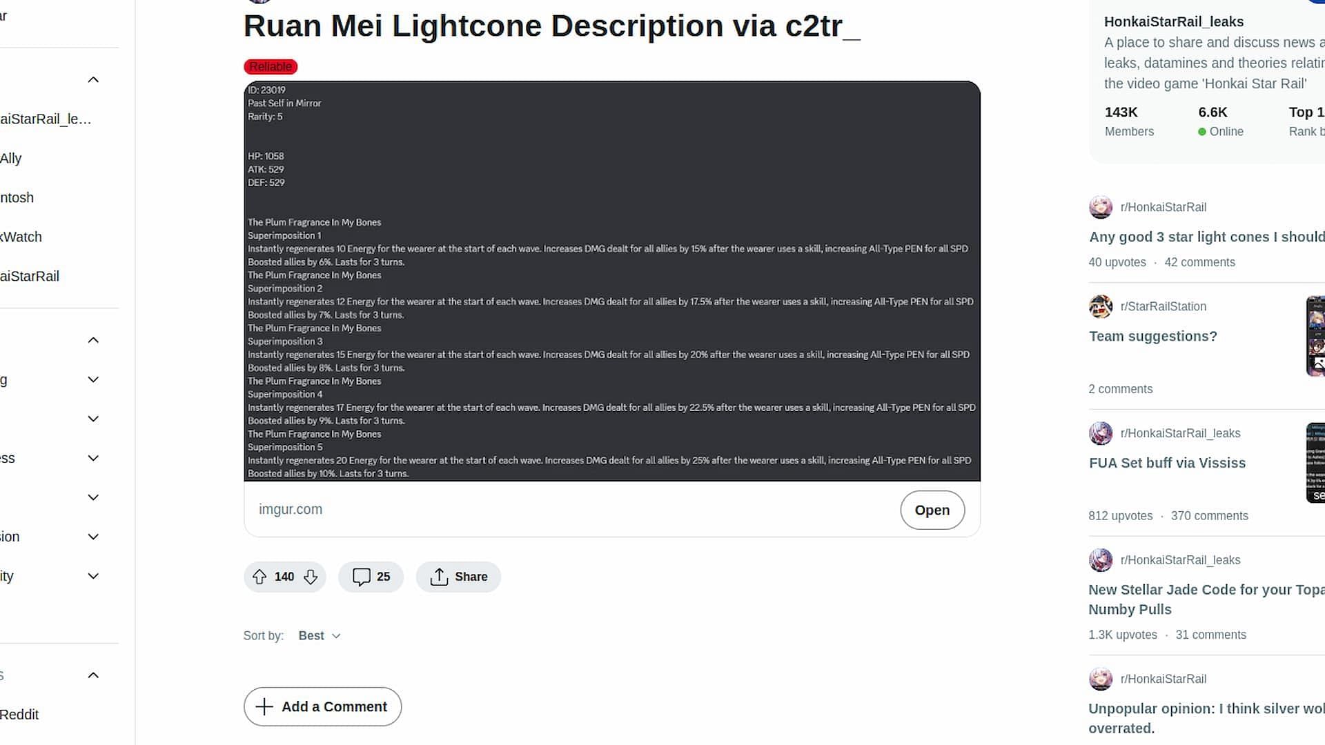 Datamined information for the Light Cone (Image via Reddit)
