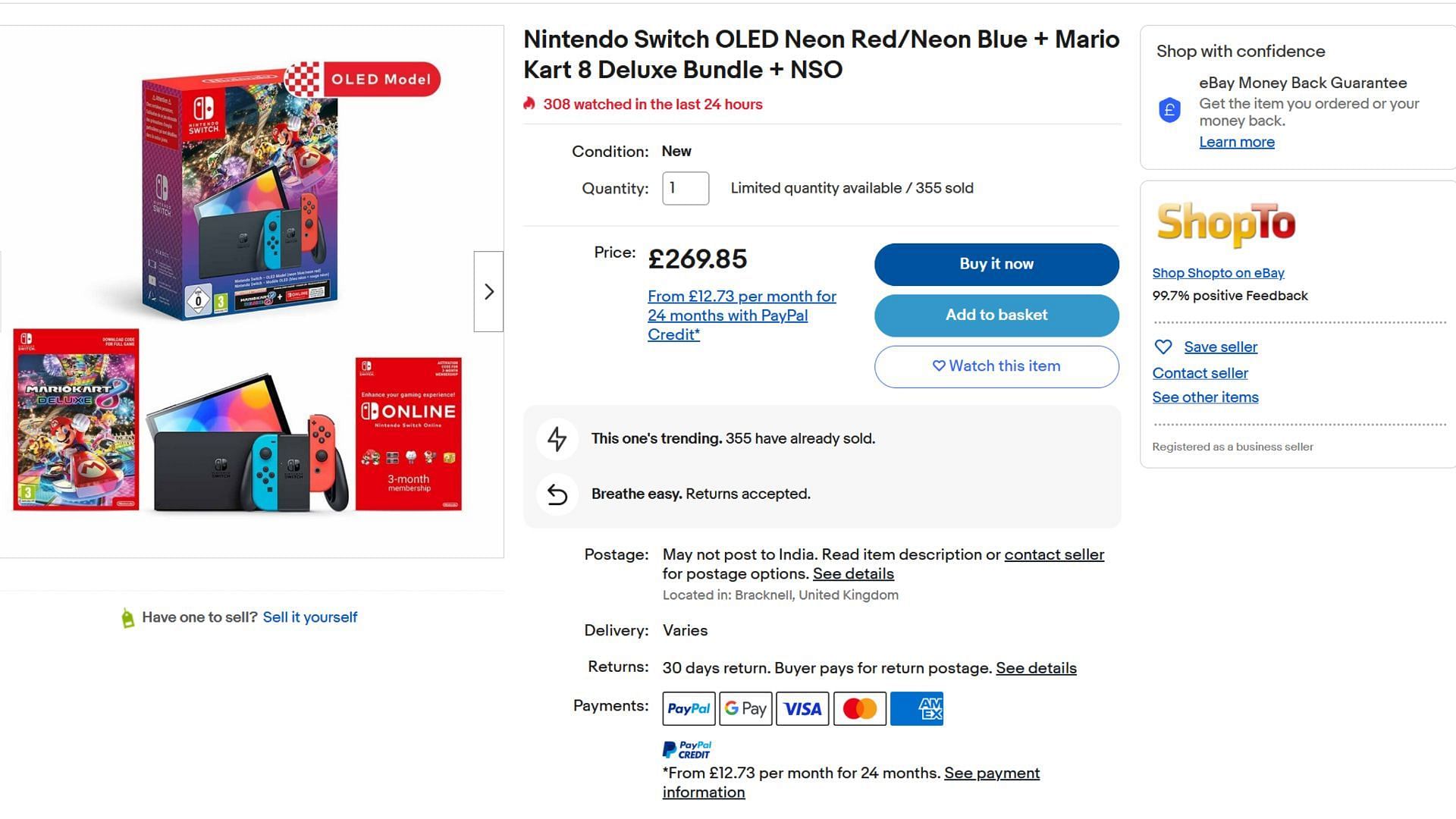 Mario Kart 8 Deluxe is one of the most popular Nintendo games yet (Screenshot via eBay)