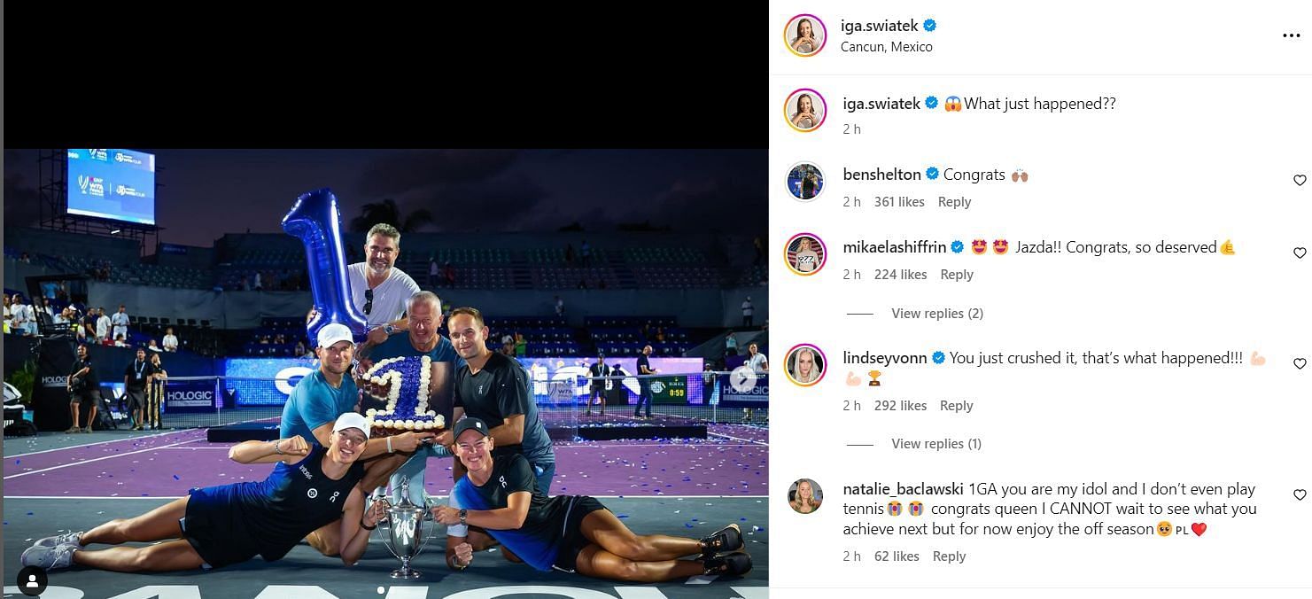 Ben Shelton congratulated Iga Swiatek on her WTA Finals win