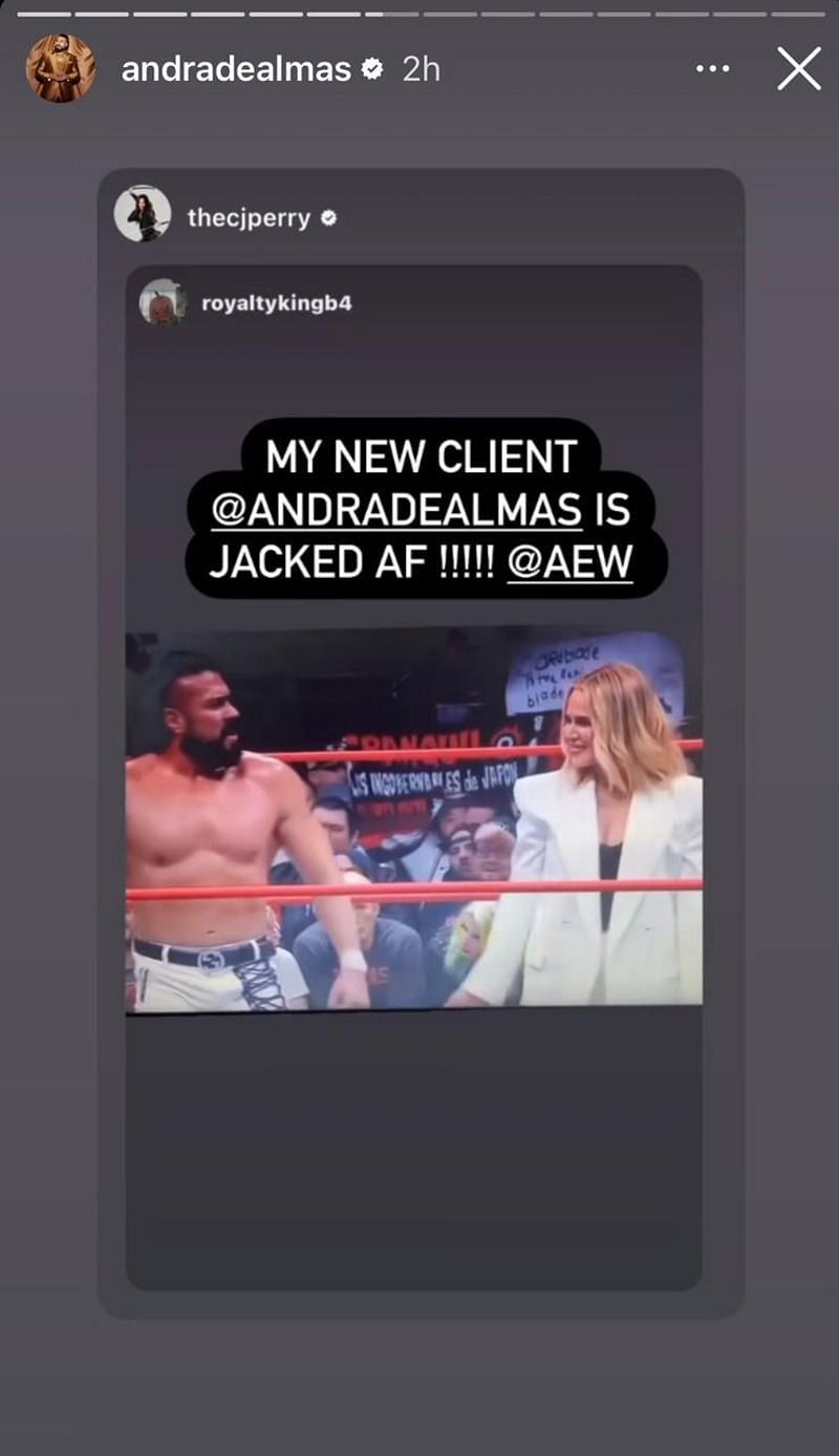Andrade reposting Perry&#039;s Instagram story