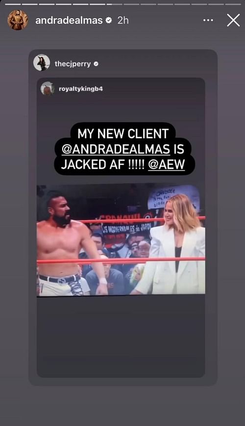 Andrade reposting Perry's Instagram story