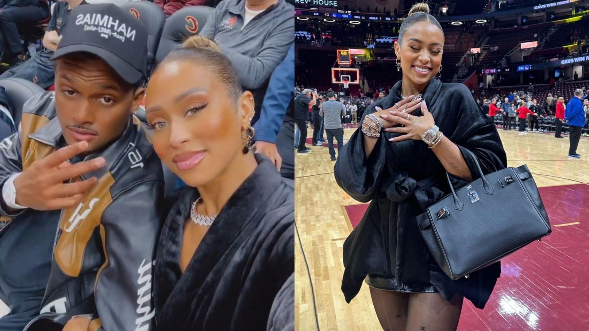 Deshaun Watson and Jilly Anais attend a Cavaliers game