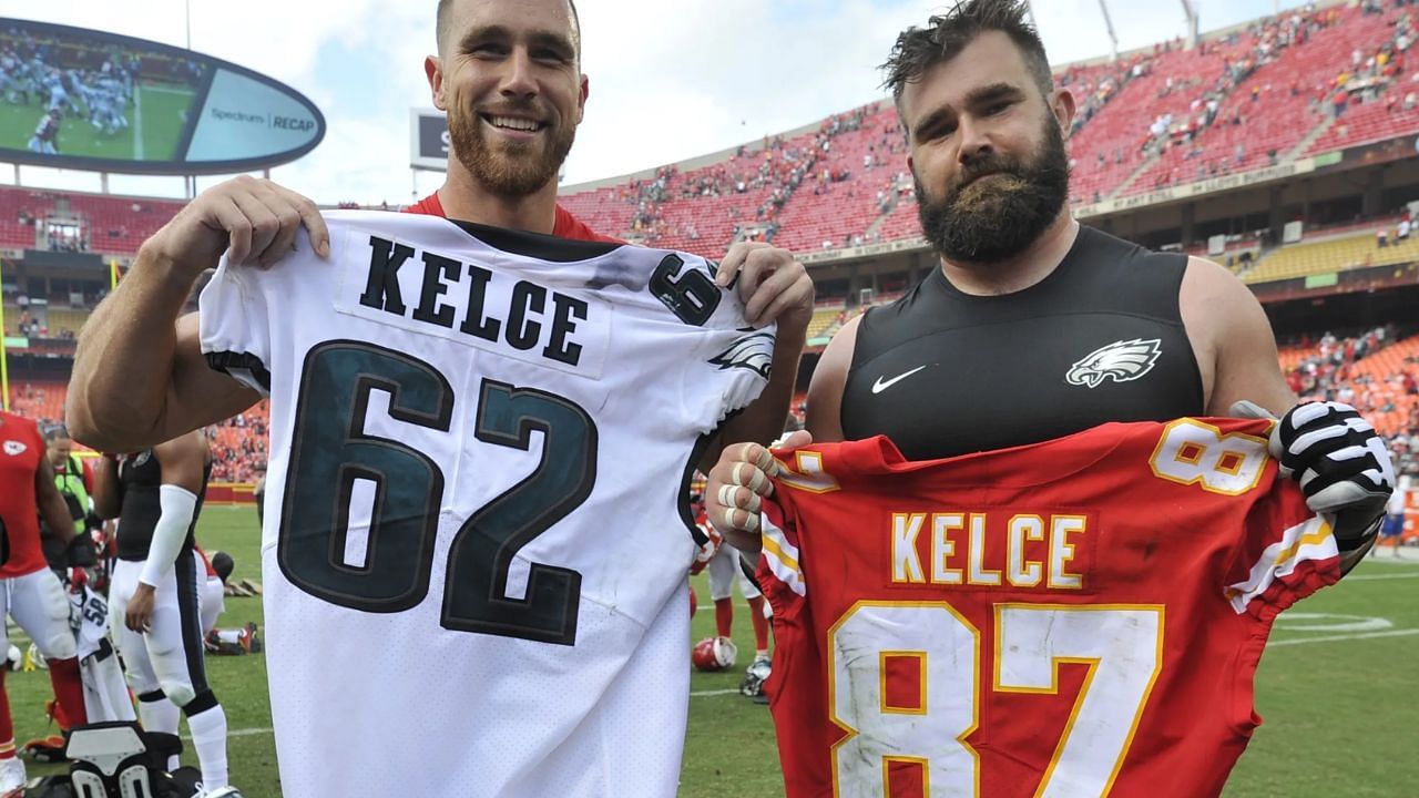 Brothers Travis Kelce of the Kansas City Chiefs and Jason Kelce of the Philadelphia Eagles