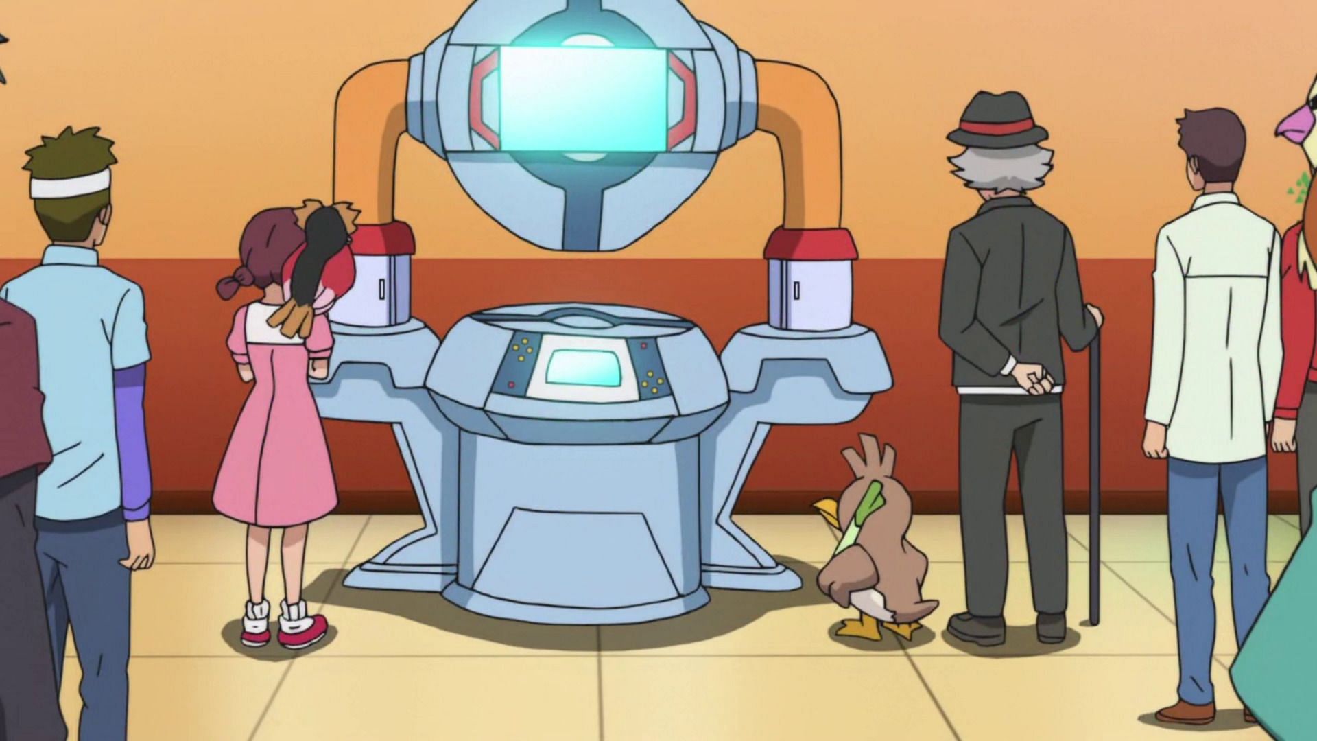 A trade machine as seen in the anime (Image via The Pokemon Company)